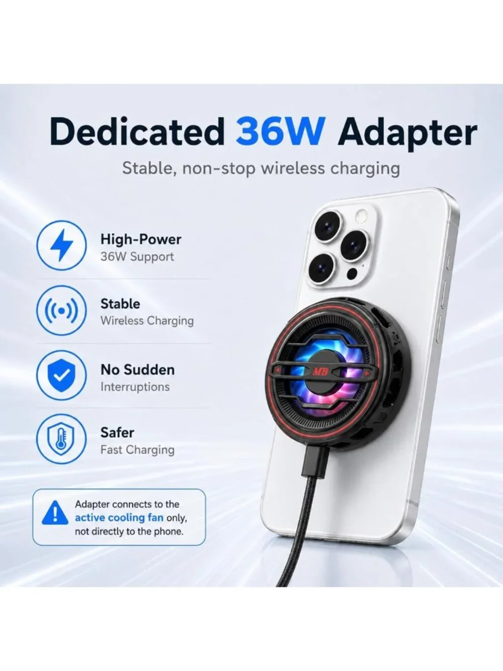 Magnetic Phone Cooler & 15W Fast Wireless Charger with RGB LED Light